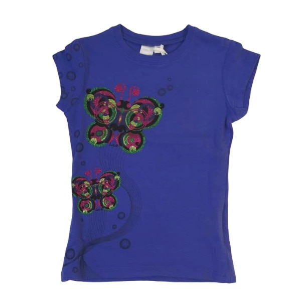 Tricou fete iDO, 3 ani, albastru, model fluturi