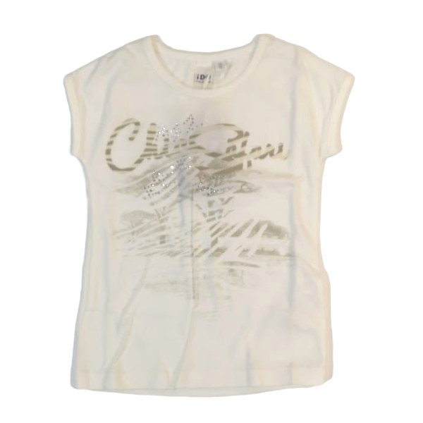 Tricou fete iDO, 3 ani, alb, model desen si aplicatii strasuri