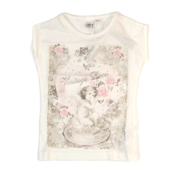 Tricou fete iDO, 3 ani, alb, model desen vintage