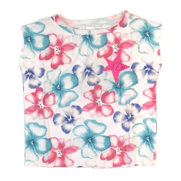 Tricou fete iDO, alb, model flori colorate