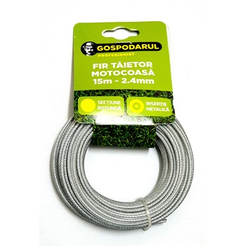 Fir motocoasa, trimmer, diametru 2.4mm, 15 metri, rotund, insertie metalica, rezistent Fir motocoasa, trimmer, diametru 2.4mm, 15 metri, rotund, insertie metalica, rezistent
