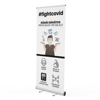 Roll-up banner Covid-19, alb, 85 x 200 cm Roll-up banner Covid-19, alb, 85 x 200 cm