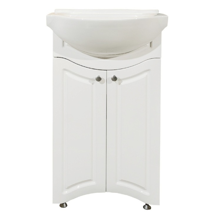 Set baza mobilier baie Butterfly, 50 cm, cu lavoar ceramic, Alb