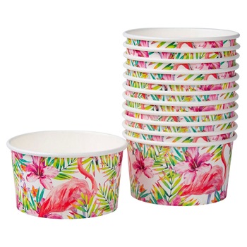 Set boluri pentru inghetata, Zola®, din carton, model flamingo, 12 bucati, 240 ml Set boluri pentru inghetata, Zola®, din carton, model flamingo, 12 bucati, 240 ml