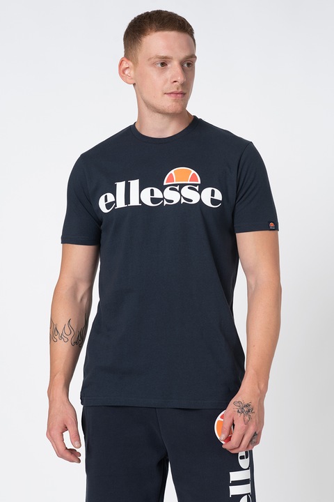 ELLESSE, Tricou cu decolteu la baza gatului si imprimeu logo Prado, Bleumarin