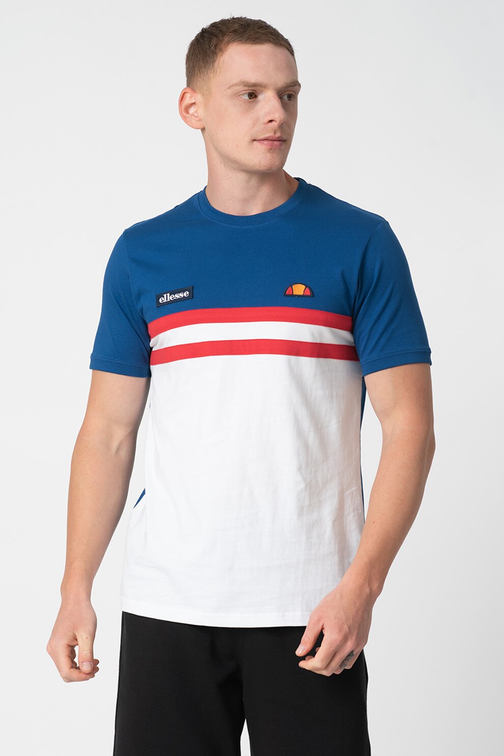ELLESSE, Tricou cu decolteu la baza gatului cu aspect colorblock Venire, Albastru royal/Bleumarin, S