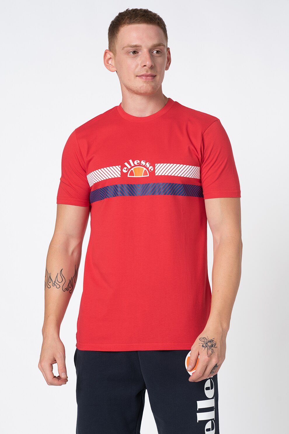 ELLESSE, Tricou cu decolteu la baza gatului si imprimeu logo Lori, Rosu, S