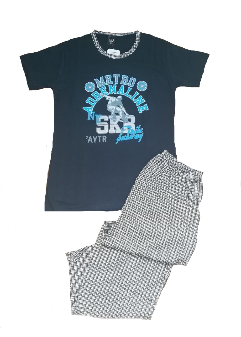 Pijama barbat Serena maneca scurta pantalon lung, Gri antracit