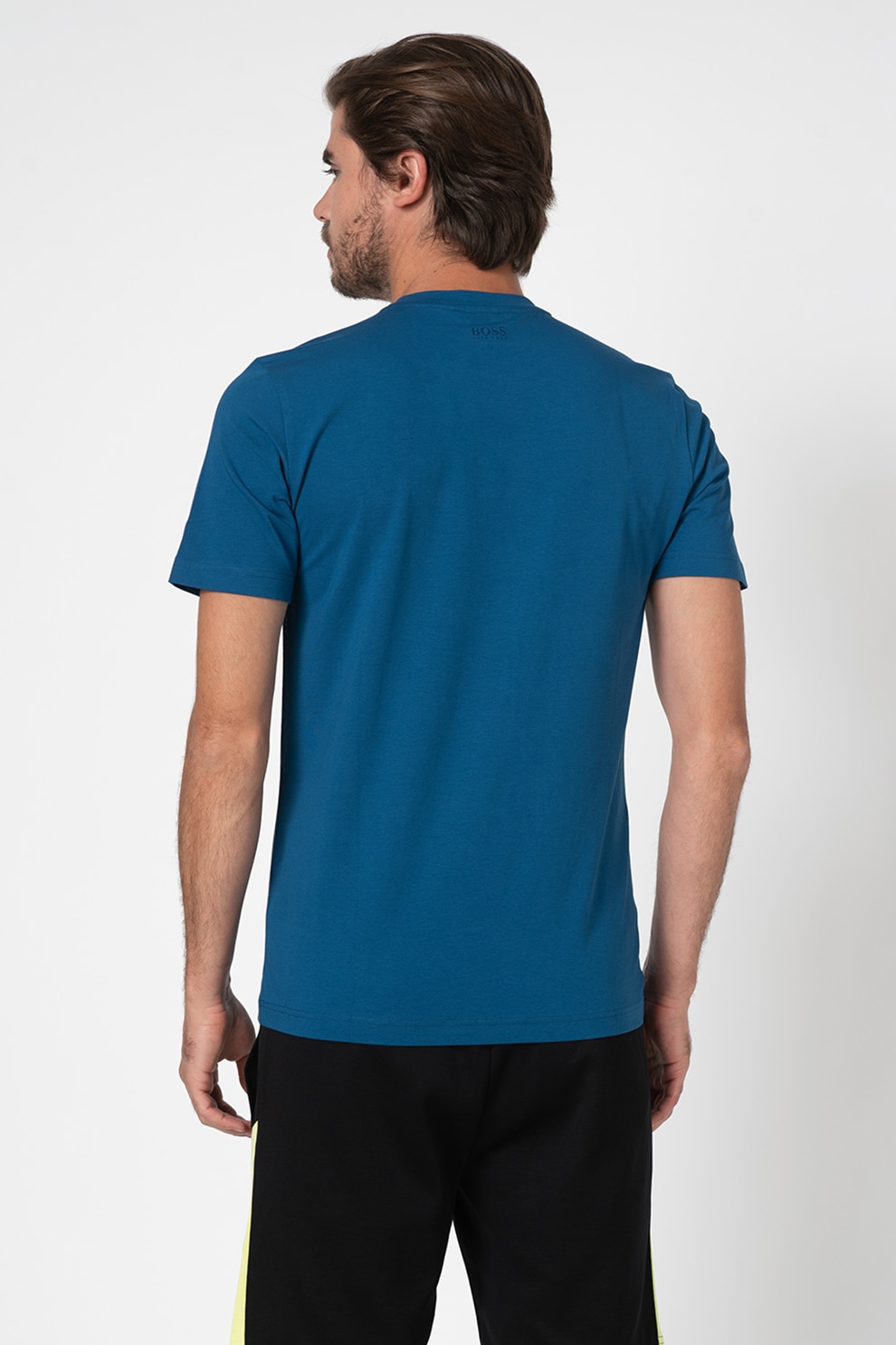 Boss Hugo Boss, Тениска с овално деколте и гумирано лого, Тъмносин, 2XL