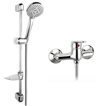 Set Bara Dus Tutti cu Suport Culisant si Baterie perete dus Smile, crom Set Bara Dus Tutti cu Suport Culisant si Baterie perete dus Smile, crom