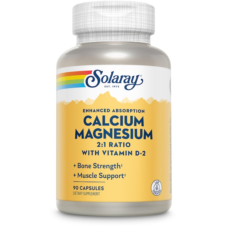 Supliment alimentar Calciu, Magneziu si Vitamina D Solaray, 90 capsule Secom