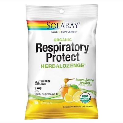 Dropsuri pentru gat Respiratory Protect HerbaLozenge Lemon Honey Soother Solaray, 18 bucati Secom