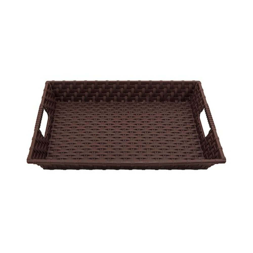 Tava Plastic, 43x31x5 cm, Imitatie Rattan, Culoare Maro