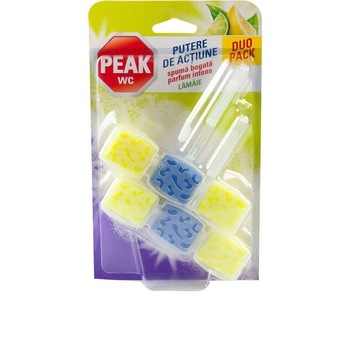 Odorizant pentru toaleta Peak Putere de Actiune, Lamaie, 2 x 45 g Odorizant pentru toaleta Peak Putere de Actiune, Lamaie, 2 x 45 g