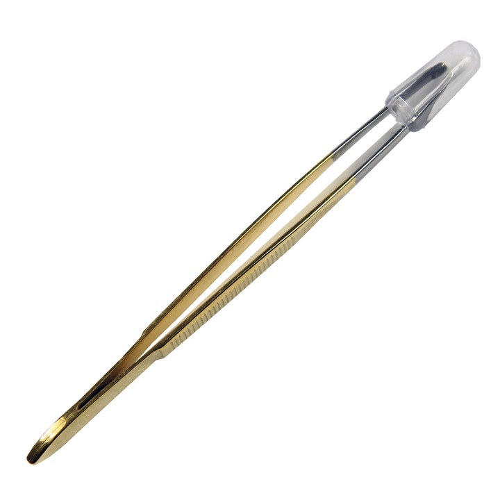 Penseta profesionala din otel inoxidabil, cu pat de prindere aurit, pentru indepartarea firelor de par, 8 cm, 1 bucata