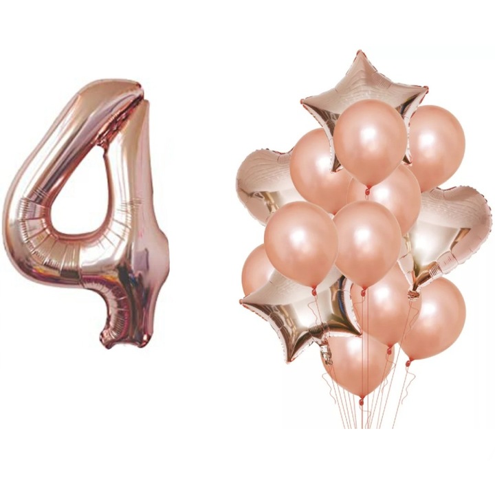 Комплект балони за рожден ден номер 4, розово злато, Време е за парти