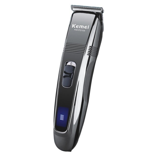 Aparat profesional de tuns KEMEI PG 104, cu acumulator reincarcabil si accesorii, lama titan, albastru/negru