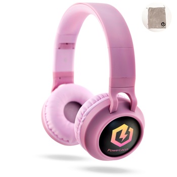 Casti Audio pentru Copii, PowerLocus Buddy cu volum limitat, Micro SD slot - Roz Casti Audio pentru Copii, PowerLocus Buddy cu volum limitat, Micro SD slot - Roz