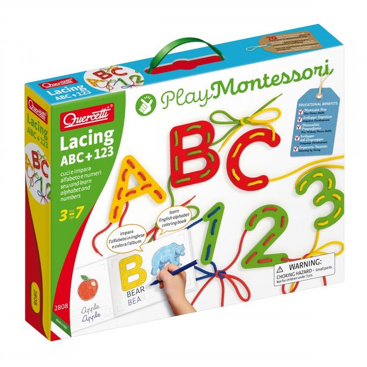 Игра Quercetti с връзки Montessori ABC+123