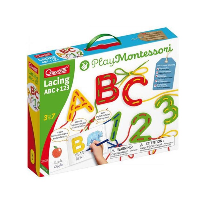 Quercetti 5028087 Quercetti: Montessori ABC+123 fűzős fejlesztő játék