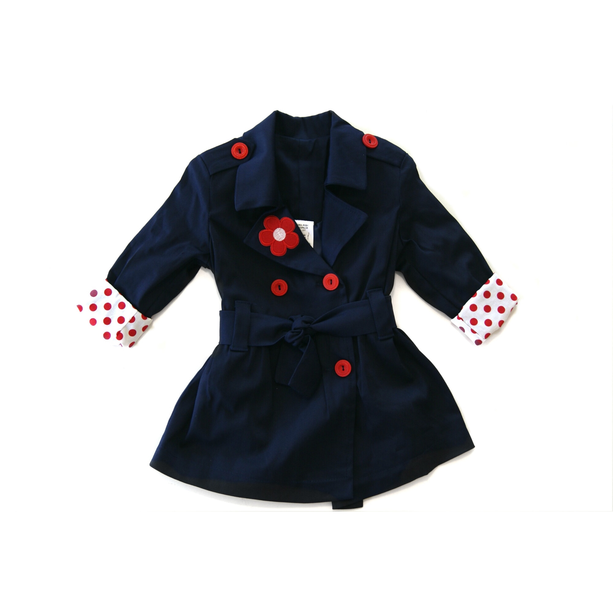 Pardesiu fete bleumarin manseta buline rosii