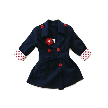 Pardesiu fete bleumarin manseta buline rosii Pardesiu fete bleumarin manseta buline rosii