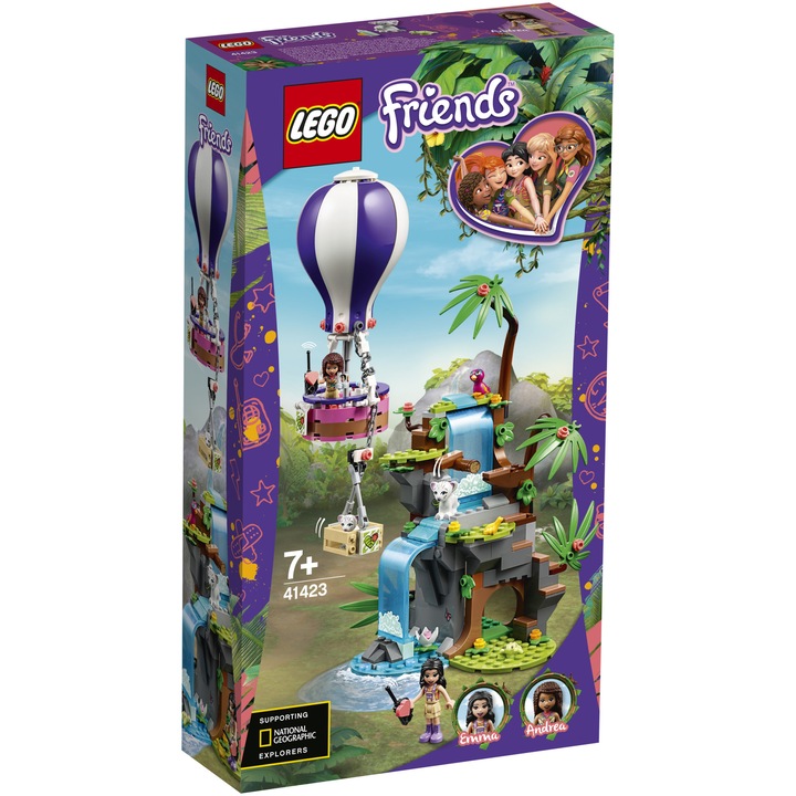 LEGO Friends - Salvarea tigrului din jungla cu balonul de aer cald 41423, 302 piese