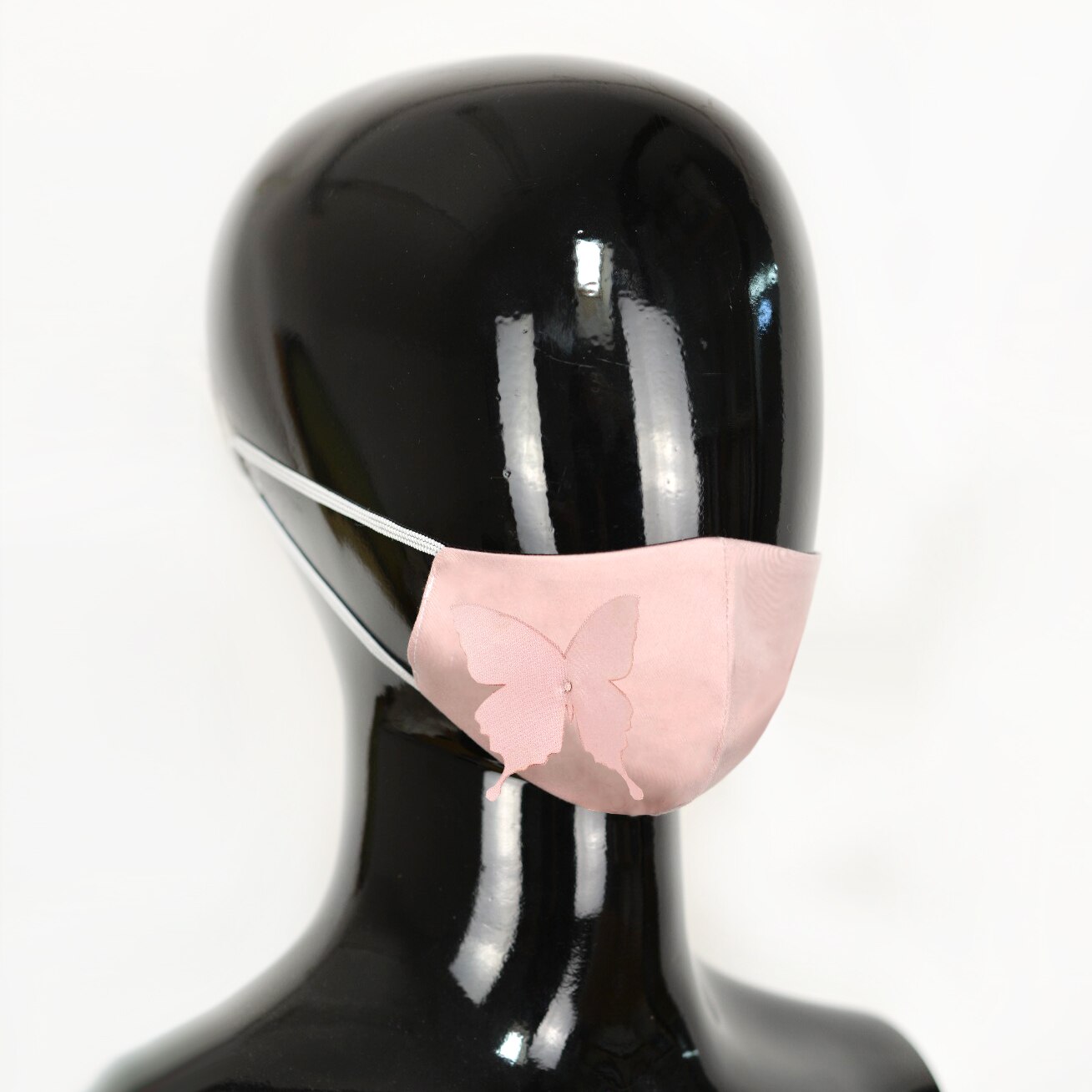 Set 2 Masti protectie faciala ADULTI, model PINK BUTTERFLY, reutilizabile, bumbac, 2 straturi, anatomice, cu elastic reglabil