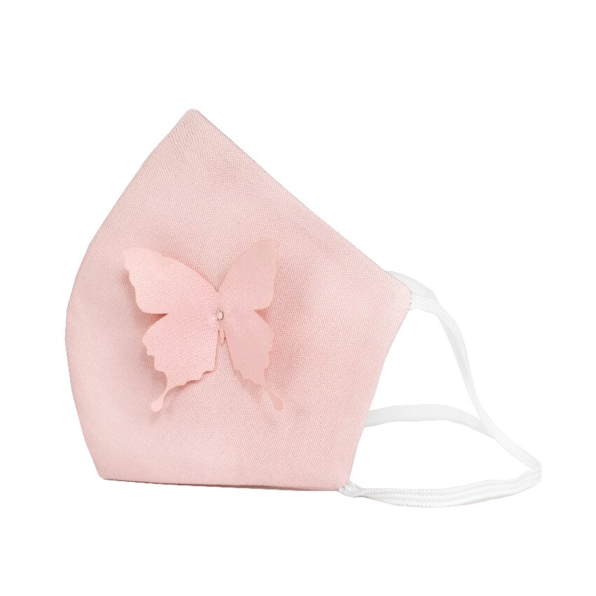 Set 2 Masti protectie faciala COPII, model PINK BUTTERFLY, reutilizabile, bumbac, 3 straturi, anatomice, cu elastic reglabil