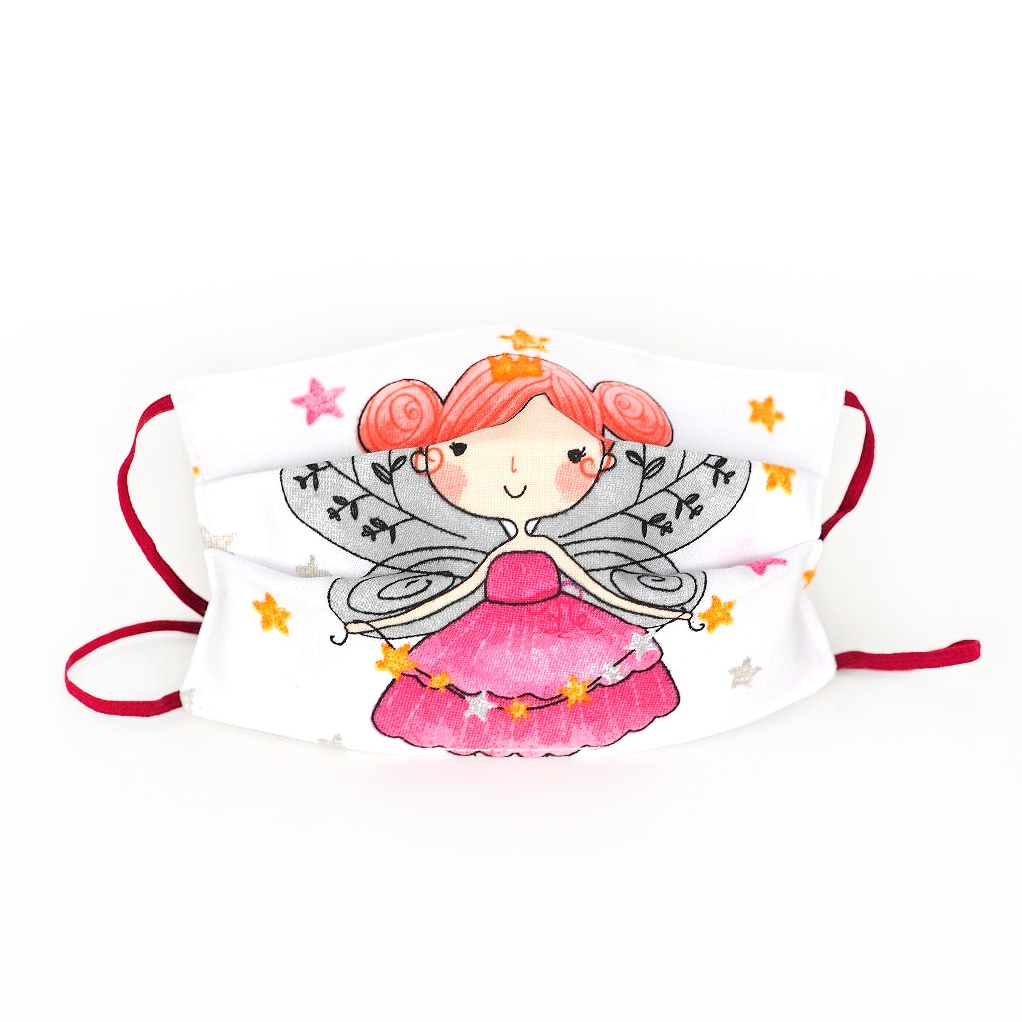 Set 2 Masti protectie faciala ADULTI, model FAIRYTALE, reutilizabile, bumbac, 2 straturi, 3 pliuri, cu elastic reglabil