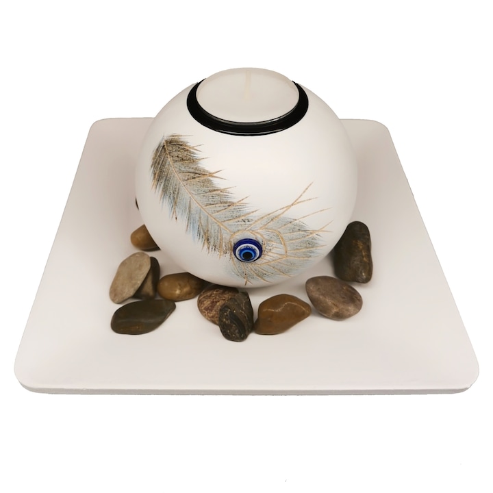 Suport 1 lumanare alb, ClauM, lemn