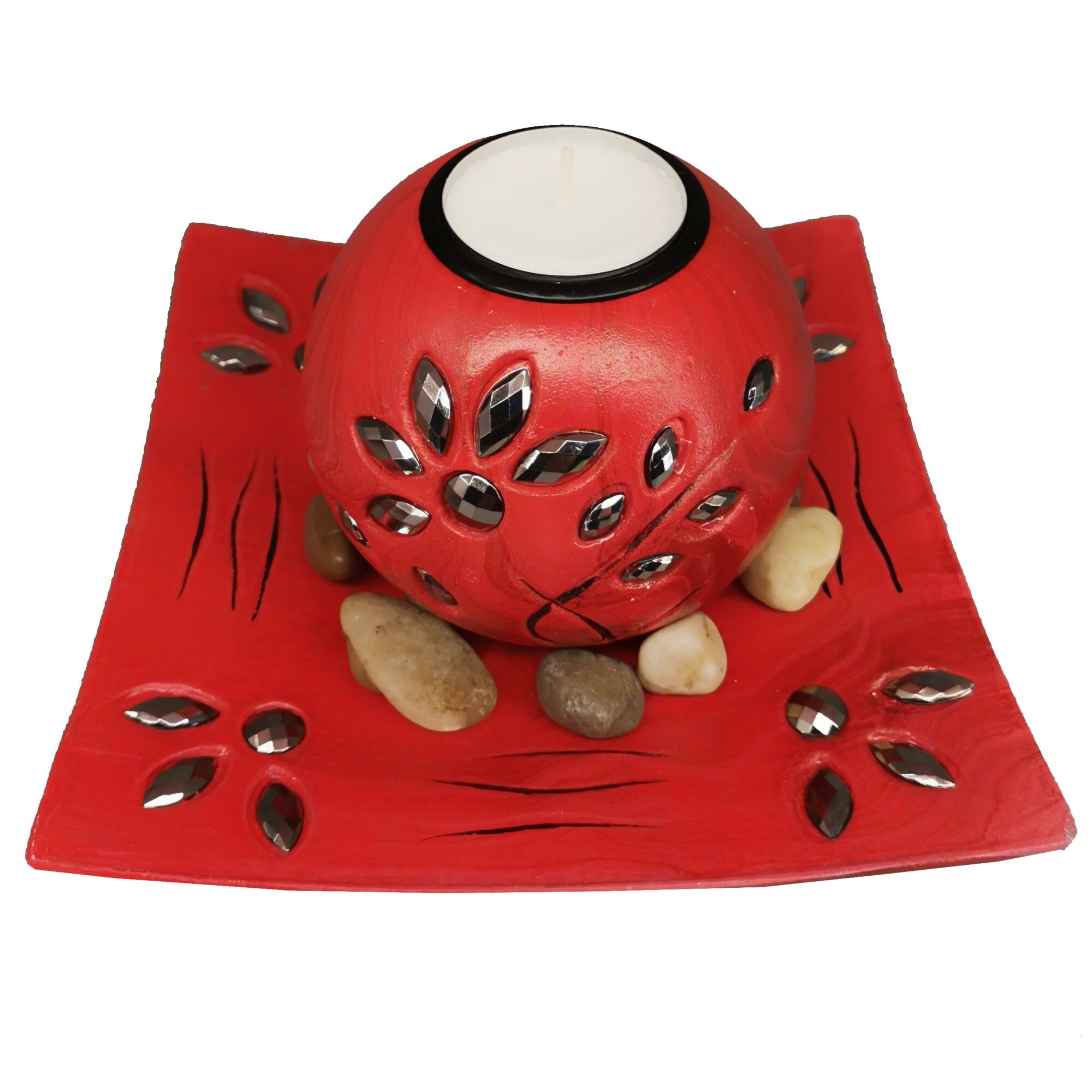 Suport 1 lumanare, ClauM, lemn, rosu