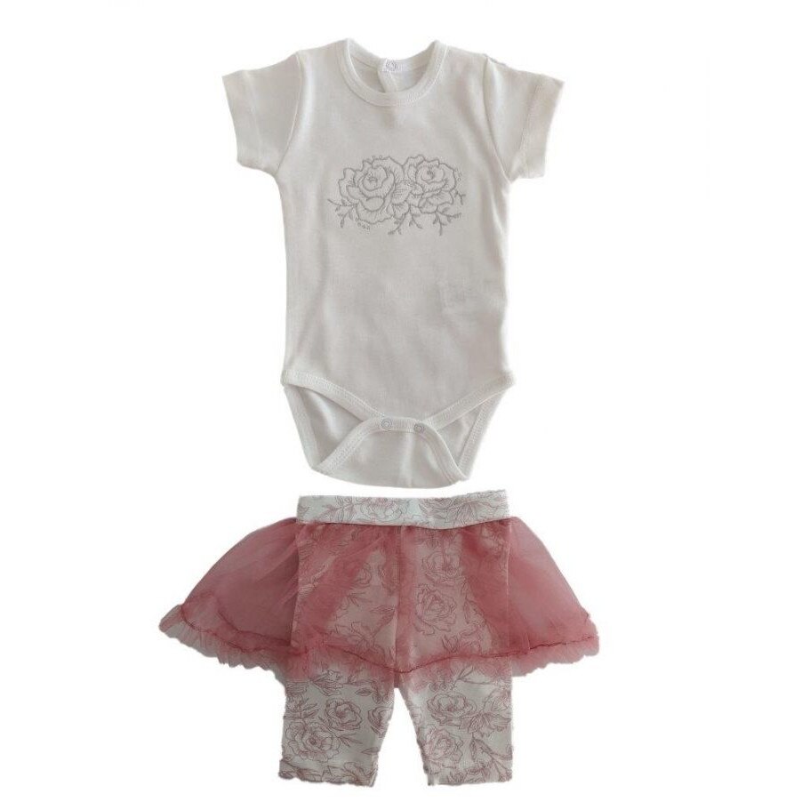 Set 2 piese, body si colanti cu tutu, bumbac, Bebetto - Little Rose, Roz