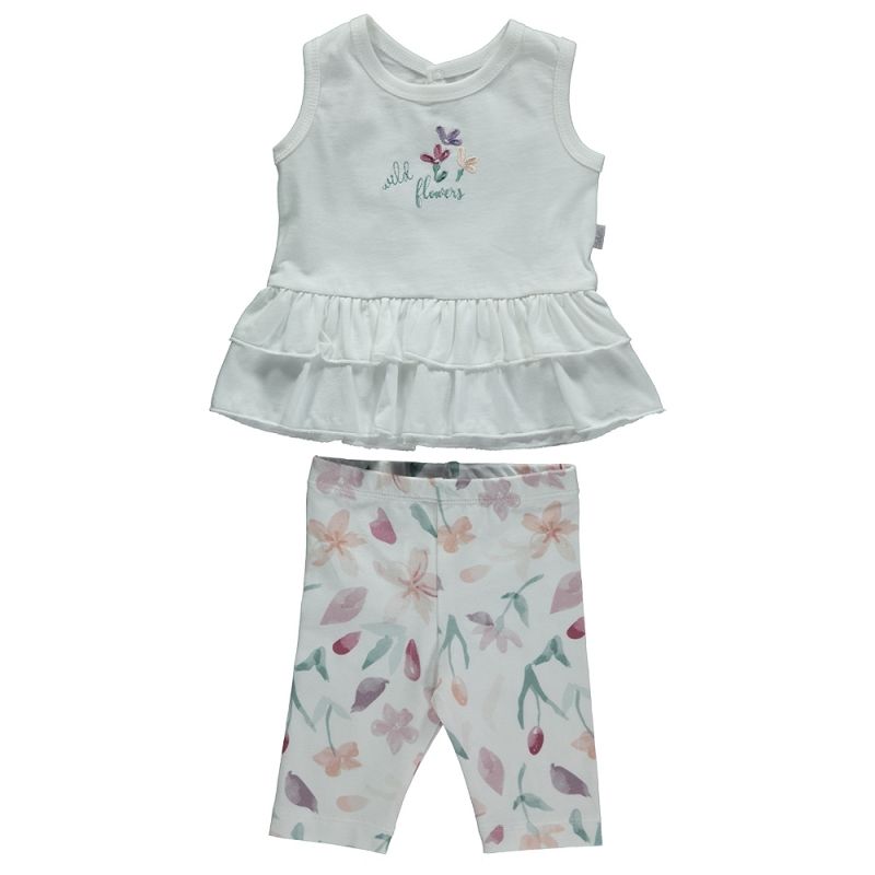 Set 2 piese, maiou si colanti, bumbac, Bebetto - Wild Flowers, Alb