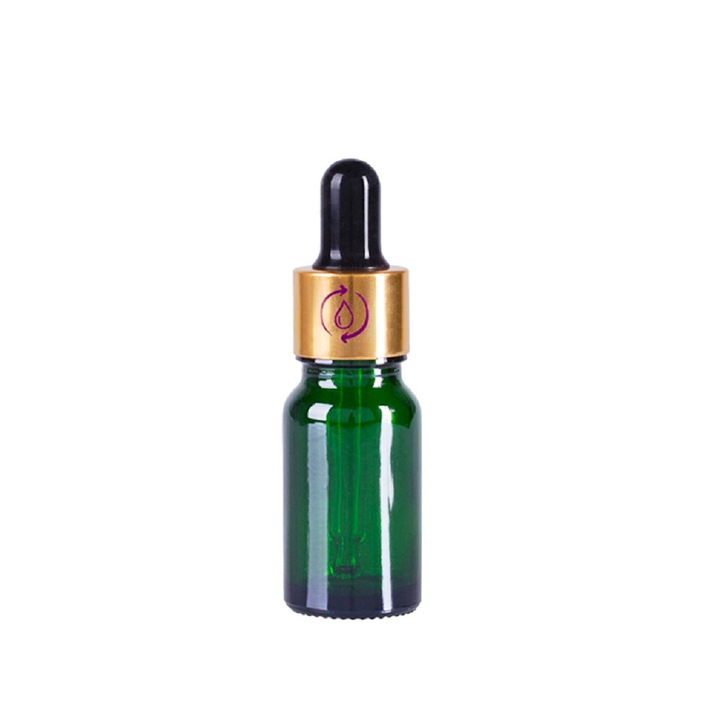 DROPY kozmetikai tartály üveg, vastag üveg, pipettával illóolajokhoz, keverékekhez, szérumokhoz, 15 ml, zöld
