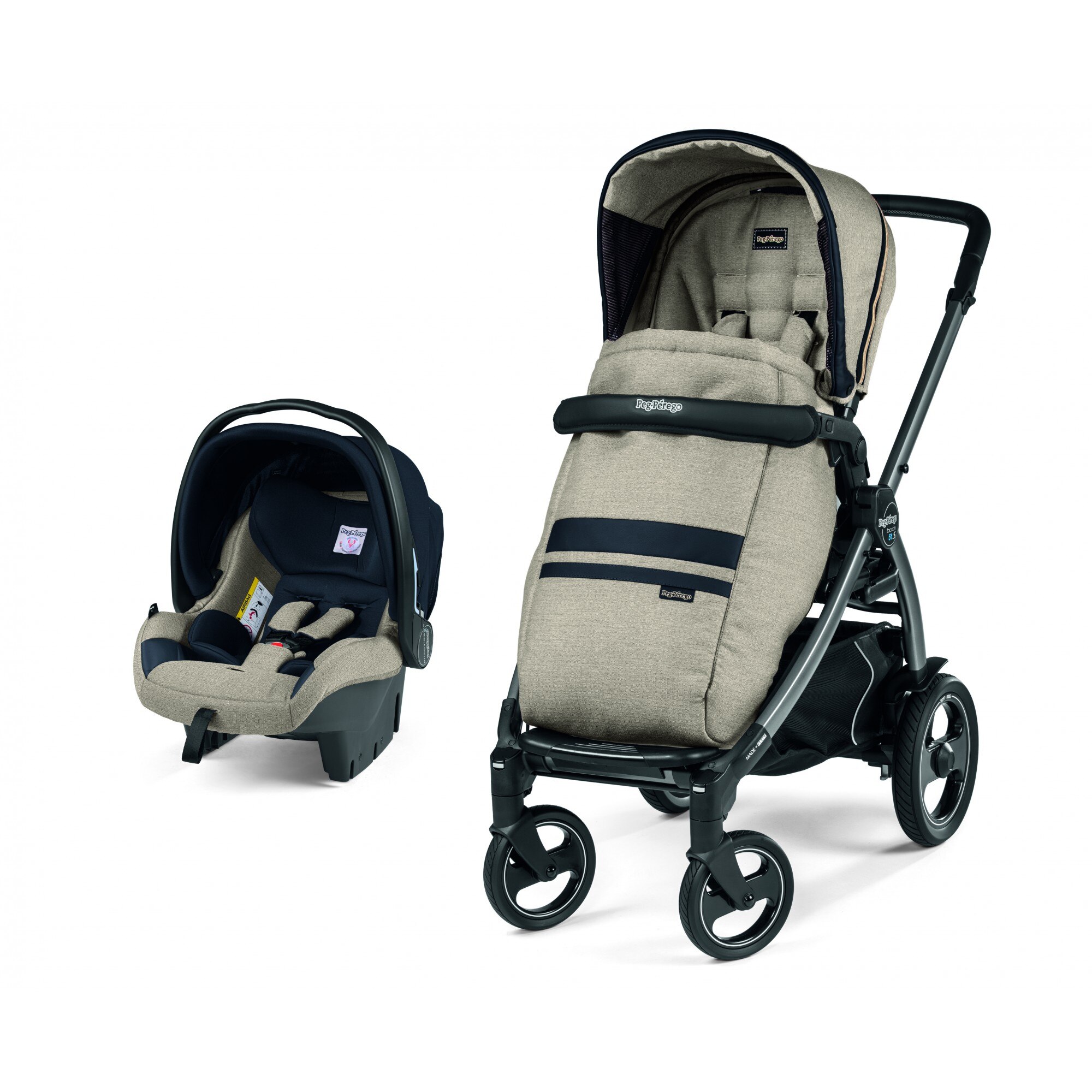 Carucior 2 in 1 Peg Perego Book 51 S Titania, Luxe Ecru (sasiu + hamac + scaun auto), 0 - 22 kg