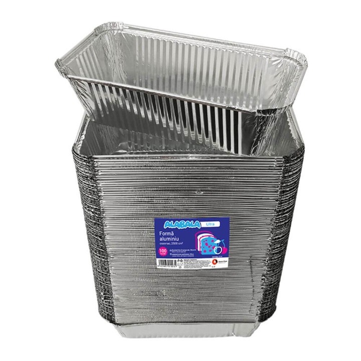 Tavite Aluminiu, 1300 ml, 100 Bucati/Set, 255x128x79 mm, pentru Cozonac, Ambalaje Catering
