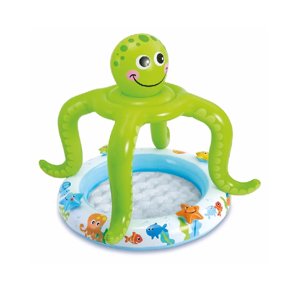 Piscina gonflabila rotunda pentru copii, caracatita, cu podea moale gonflabila, Intex