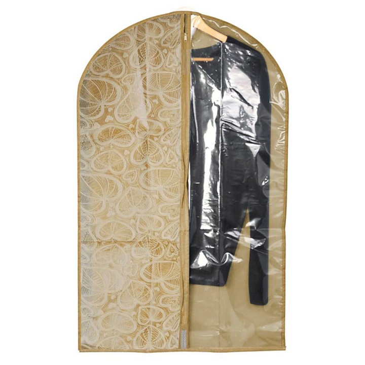 Husa pentru imbracaminte Maxhome, Cu ornamente, Bej, 60 х 120 cm