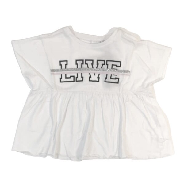 Tricou fete iDO, alb, model volan, imprimeu text