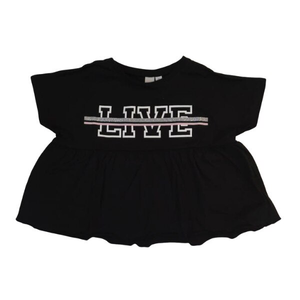 Tricou fete iDO, negru, model volan, imprimeu text