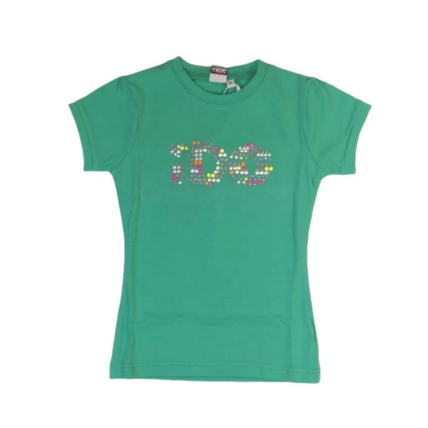 Tricou fete iDO, verde, model aplicatii colorate