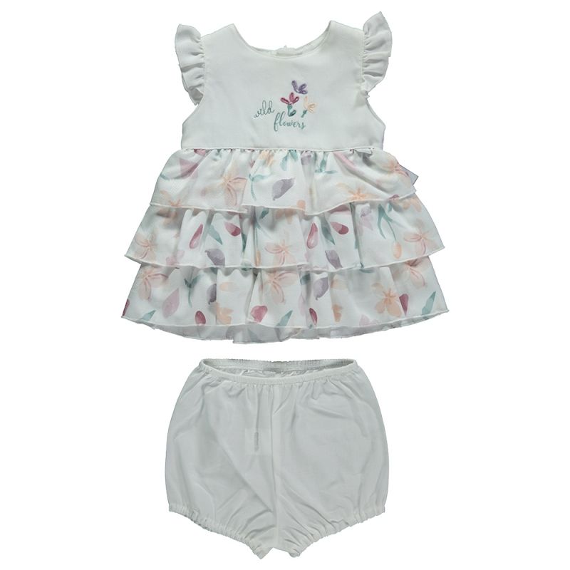Rochie Bebetto - Wild Flowers, 2 piese, 3-6 luni, alb - eMAG.ro