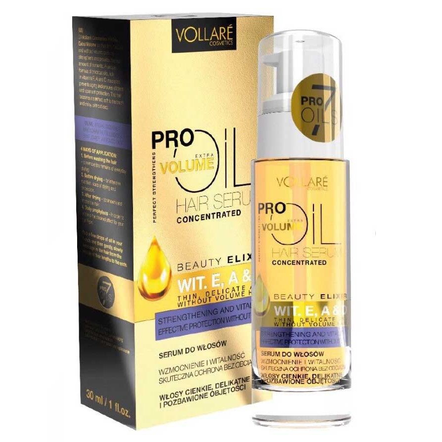 Ulei pentru par Subtire, Fragil si Fara Volum cu Vitamina E, A & D, VOLLARE Pro Extra Volume Oil, 30 ml