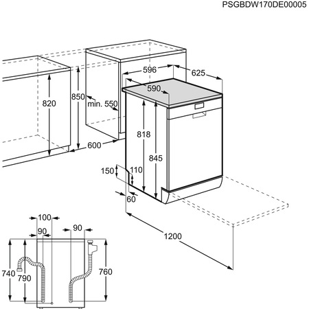 Masina de spalat vase AEG FFBM5261ZM, 13 seturi, 5 programe, Clasa E, 60 cm, Inox