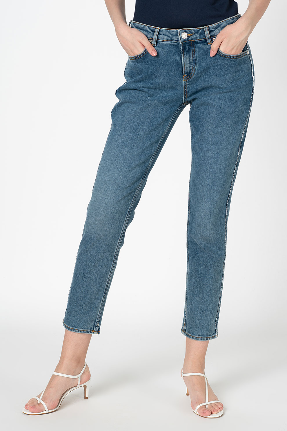 Maison Scotch, Blugi crop slim fit The Keeper, Albastru deschis, W25-L32