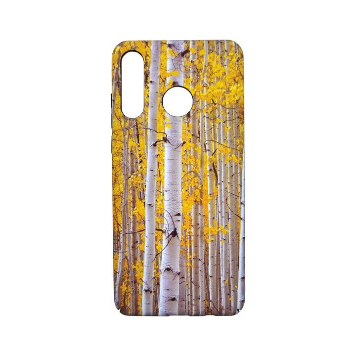 Husa plastic siliconat Huawei P30 Lite model Forest, Antisoc, TPU Alb/Galben