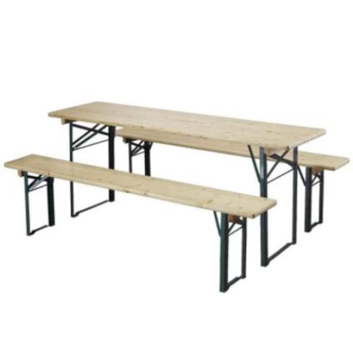 Комплект мебели за бирария, маса с 2 пейки, 200х70 см, дърво