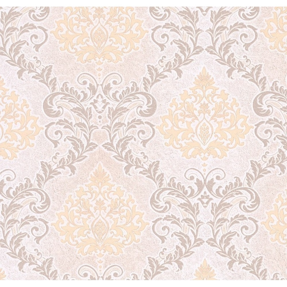 Tapet semilavabil Slavyanski Oboi, Aria 6534-01, model clasic flori, bej-gri, hartie simplex, rola 0.53 m x 10.05 m