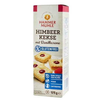Biscuiti cu zmeura si crema de vanilie, Hammer Muhle 125 g Biscuiti cu zmeura si crema de vanilie, Hammer Muhle 125 g